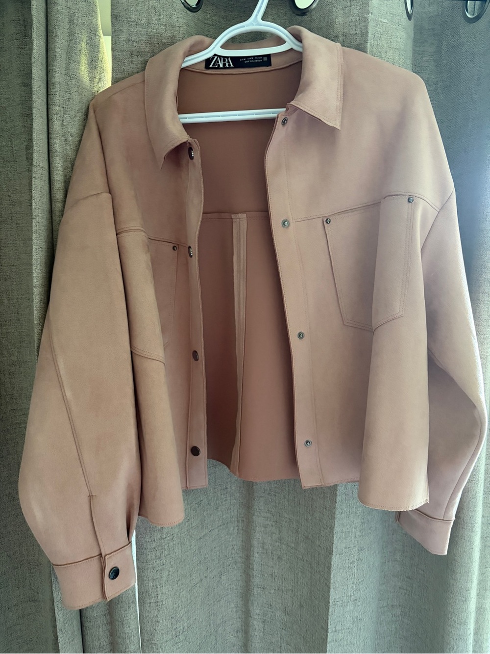 Zara Oversized Suede-Look Jacket in Dusty Pink